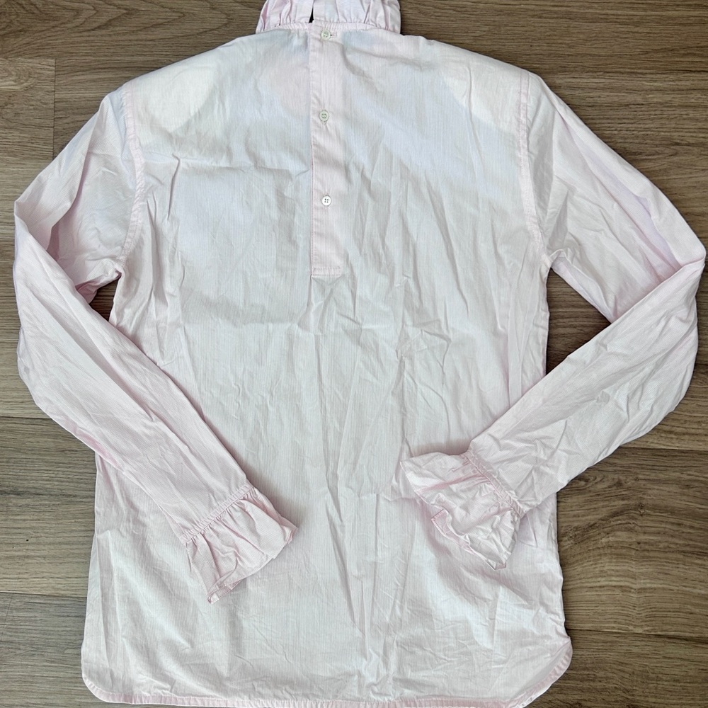 Women’s Sandro Ruffle Neck Pin Stripe Long Sleeve Blouse Top Size Medium - Picture 10 of 13